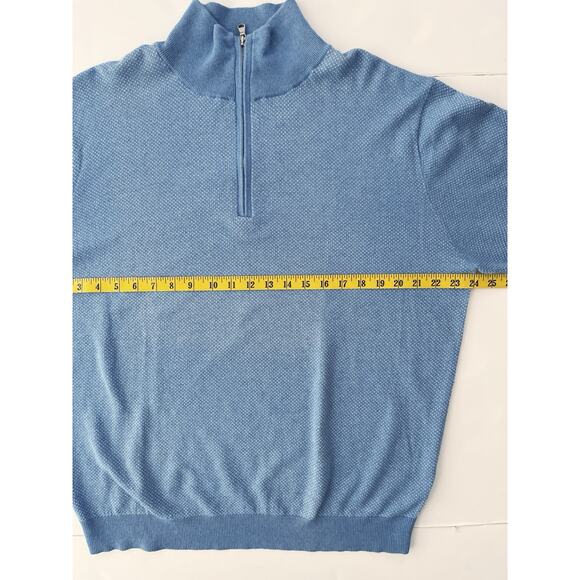 Lincs Cashmere Blend Sweater Men XL Blue High Neck 1/4 Zipper Dots Cozy Stretch - Picture 5 of 12
